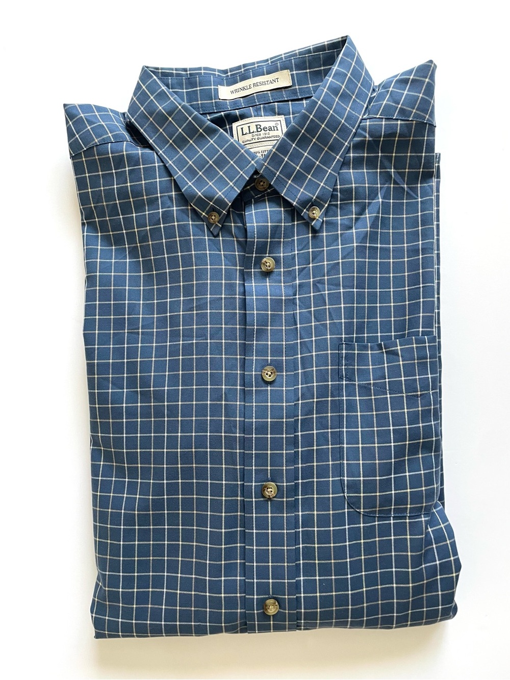 L.L. Bean Like New Men's XLT Blue Windowpane Wrinkle Resistant Button-Down Shirt